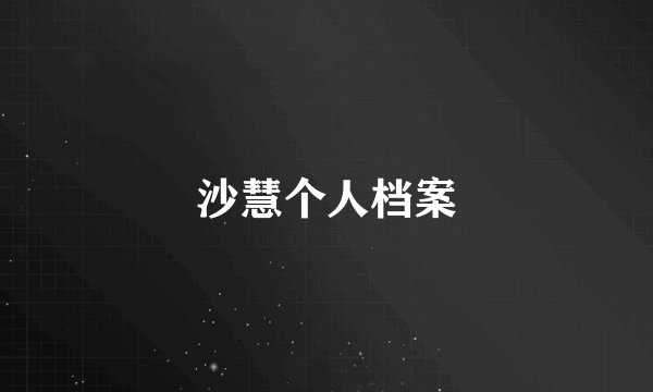 沙慧个人档案