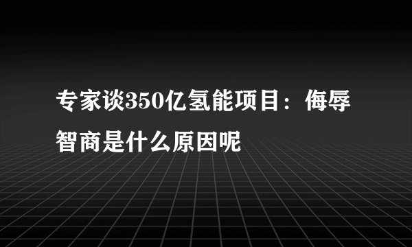 专家谈350亿氢能项目：侮辱智商是什么原因呢