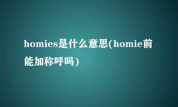 homies是什么意思(homie前能加称呼吗)