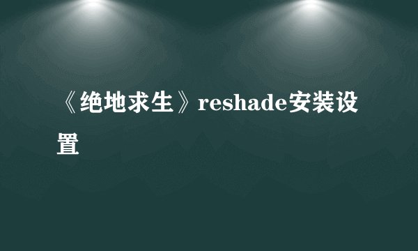 《绝地求生》reshade安装设置