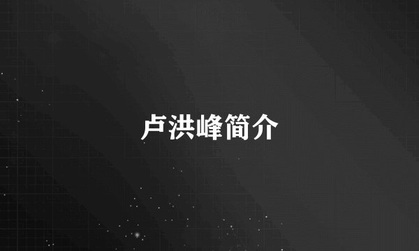 卢洪峰简介