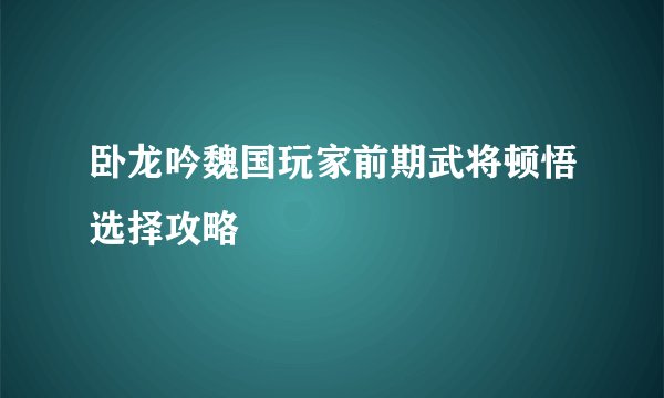 卧龙吟魏国玩家前期武将顿悟选择攻略