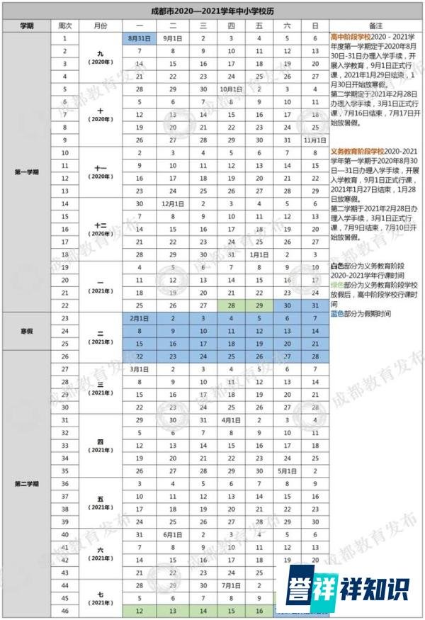 什么时候开学?什么时候放假?新学年成都市中小学校历来了!