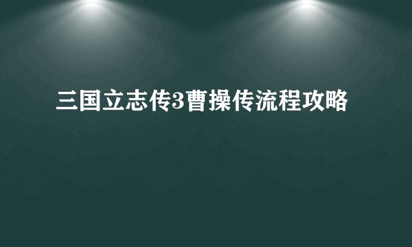 三国立志传3曹操传流程攻略