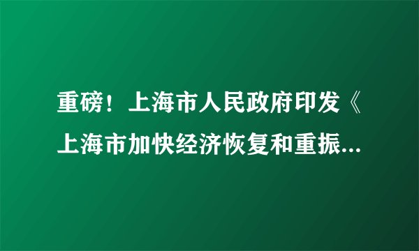 重磅！上海市人民政府印发《上海市加快经济恢复和重振行动方案》