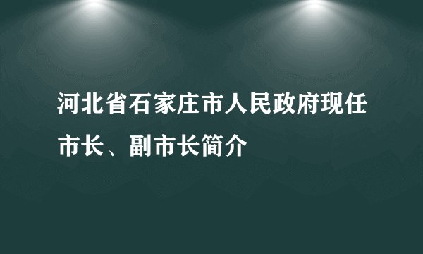 河北省石家庄市人民政府现任市长、副市长简介