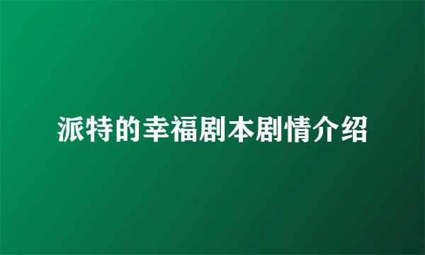 派特的幸福剧本剧情介绍