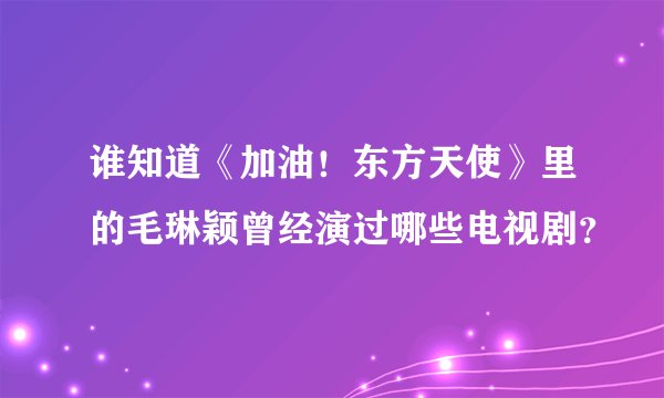 谁知道《加油！东方天使》里的毛琳颖曾经演过哪些电视剧？