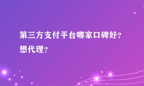 第三方支付平台哪家口碑好？想代理？