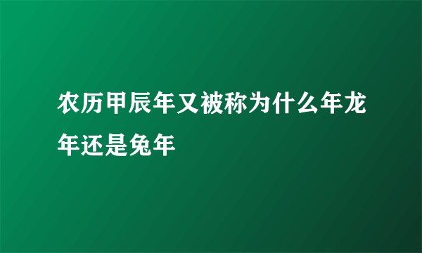 农历甲辰年又被称为什么年龙年还是兔年