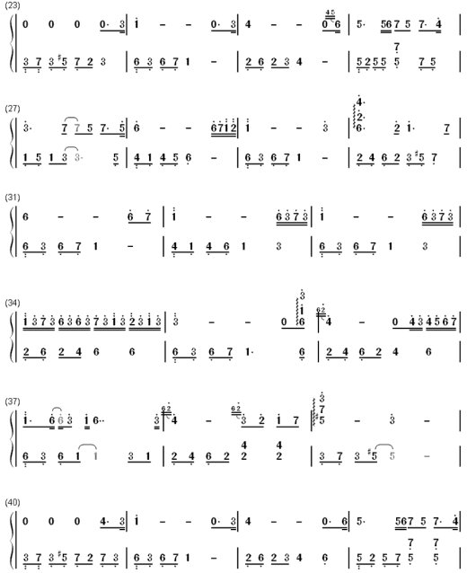 求tears眼泪钢琴曲的双手简谱（全的简谱）