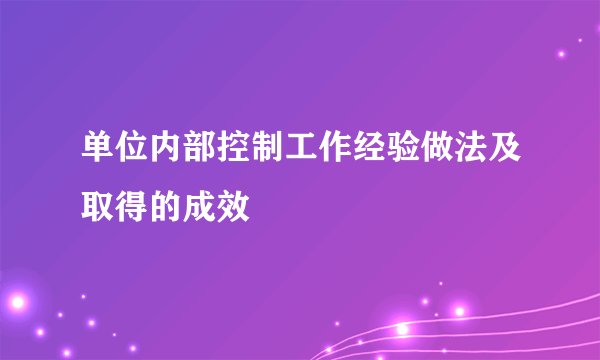 单位内部控制工作经验做法及取得的成效