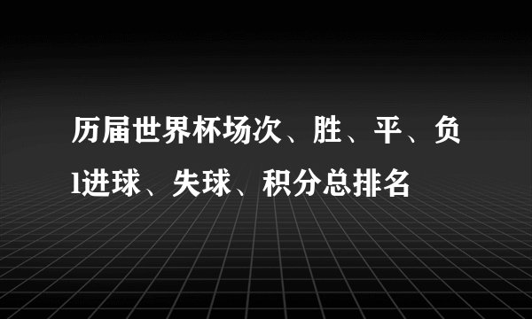历届世界杯场次、胜、平、负l进球、失球、积分总排名