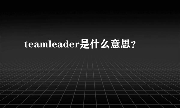 teamleader是什么意思？