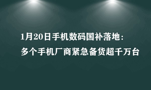 1月20日手机数码国补落地：多个手机厂商紧急备货超千万台