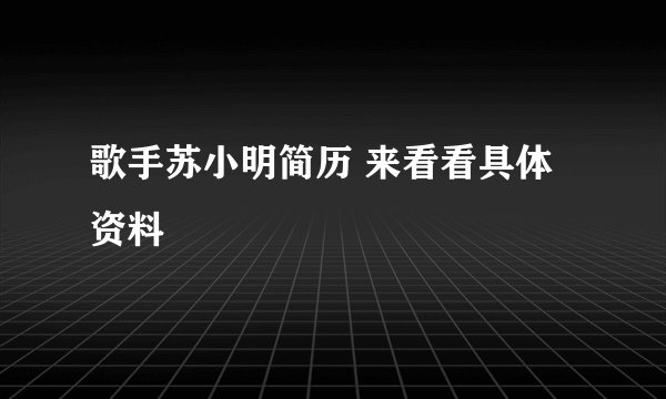 歌手苏小明简历 来看看具体资料