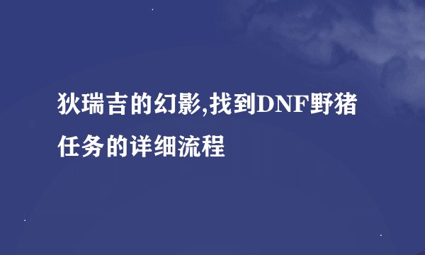 狄瑞吉的幻影,找到DNF野猪任务的详细流程