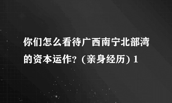 你们怎么看待广西南宁北部湾的资本运作？(亲身经历) 1