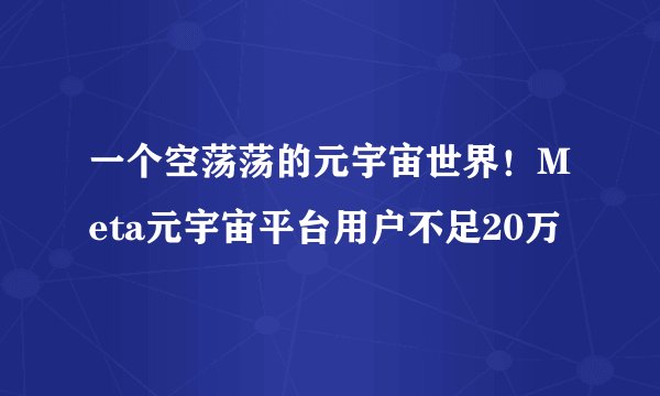 一个空荡荡的元宇宙世界！Meta元宇宙平台用户不足20万