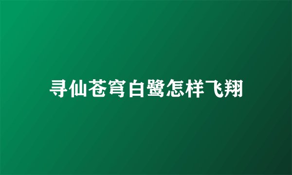寻仙苍穹白鹭怎样飞翔