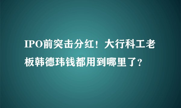IPO前突击分红！大行科工老板韩德玮钱都用到哪里了？