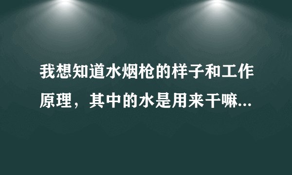 我想知道水烟枪的样子和工作原理，其中的水是用来干嘛的？谢谢！?