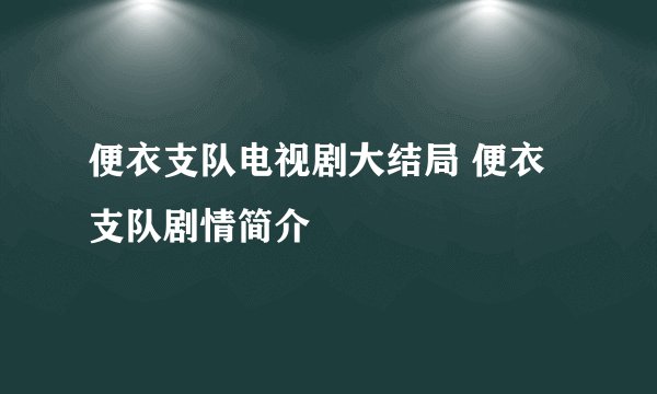 便衣支队电视剧大结局 便衣支队剧情简介