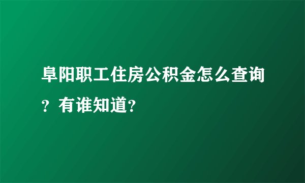阜阳职工住房公积金怎么查询？有谁知道？