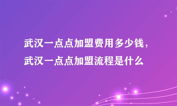 武汉一点点加盟费用多少钱，武汉一点点加盟流程是什么