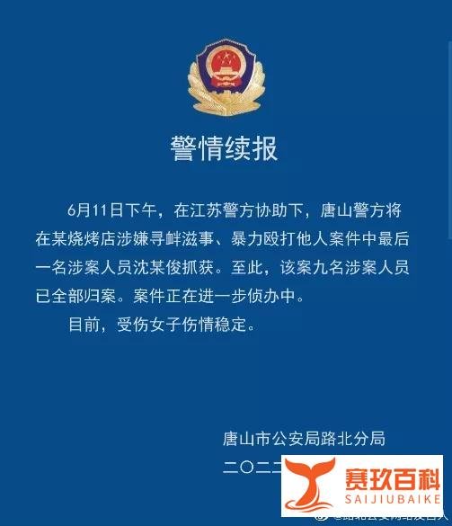 唐山烧烤店打人案9人全部归案！受伤女子最新情况