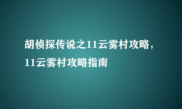 胡侦探传说之11云雾村攻略，11云雾村攻略指南