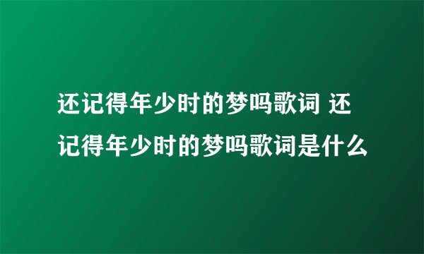 还记得年少时的梦吗歌词 还记得年少时的梦吗歌词是什么