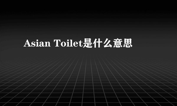 Asian Toilet是什么意思