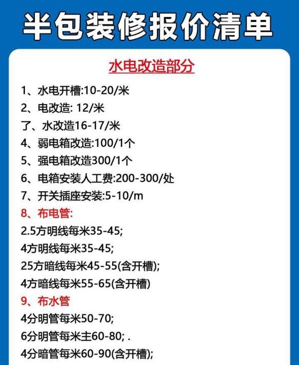 装修前小白必看??半包装修报价清单??