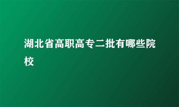 湖北省高职高专二批有哪些院校