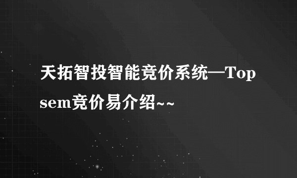 天拓智投智能竞价系统—Topsem竞价易介绍~~