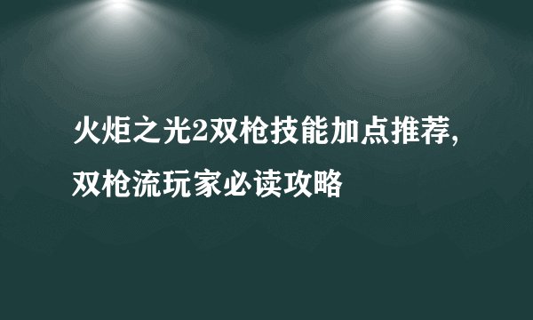 火炬之光2双枪技能加点推荐,双枪流玩家必读攻略