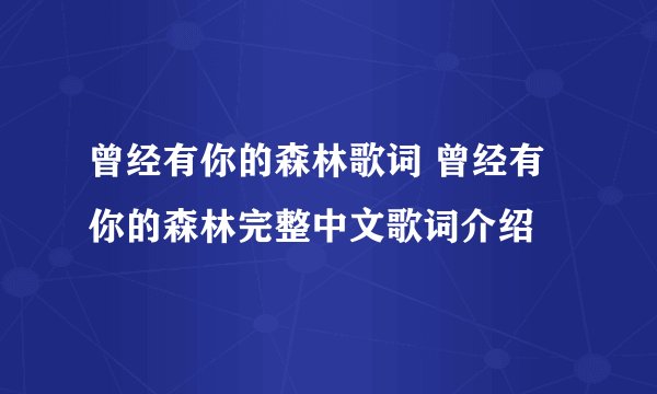 曾经有你的森林歌词 曾经有你的森林完整中文歌词介绍