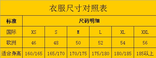欧码46/48/50/52/54对照表