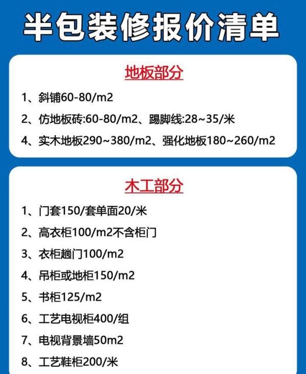 装修前小白必看??半包装修报价清单??