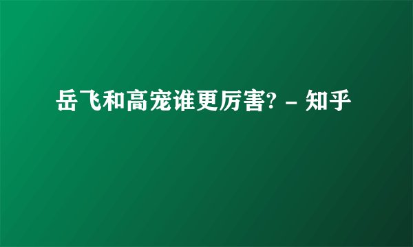 岳飞和高宠谁更厉害? - 知乎