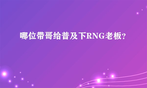 哪位带哥给普及下RNG老板？