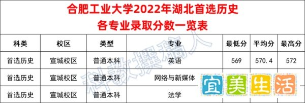 合肥工业大学2022年湖北各专业录取分数线一览表