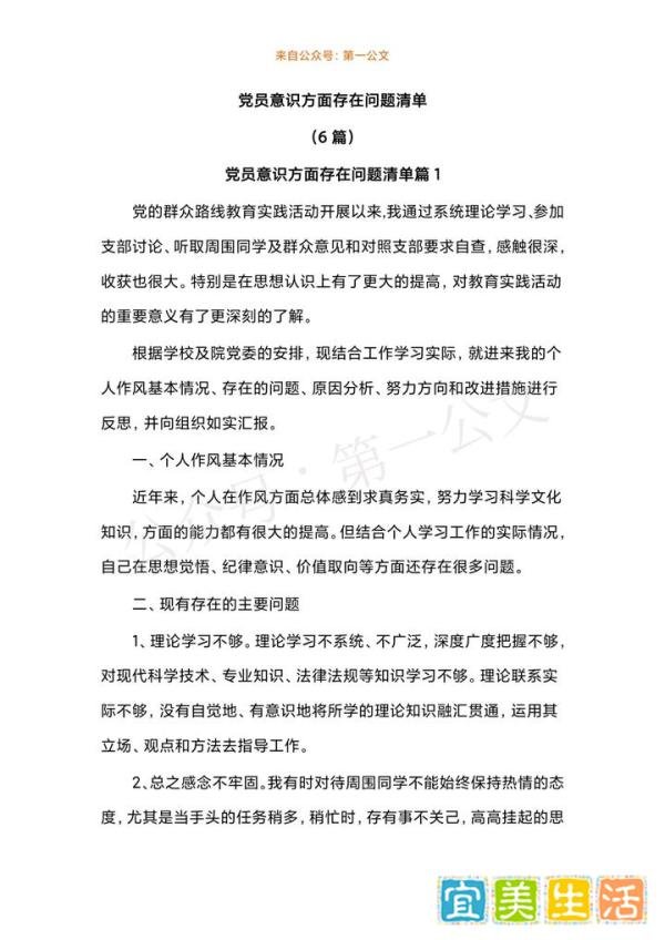 党员意识方面存在的问题清单