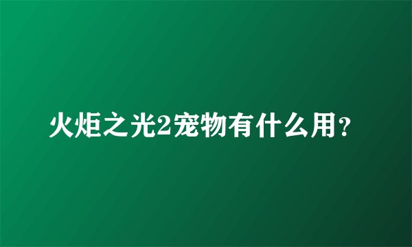 火炬之光2宠物有什么用？