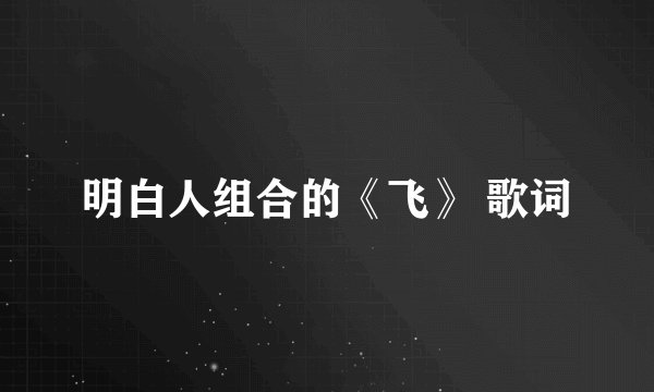 明白人组合的《飞》 歌词