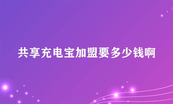 共享充电宝加盟要多少钱啊