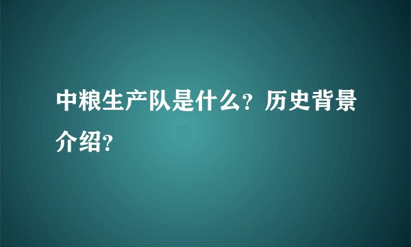 中粮生产队是什么？历史背景介绍？