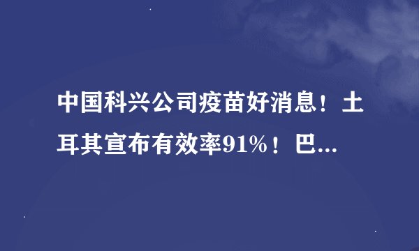 中国科兴公司疫苗好消息！土耳其宣布有效率91%！巴西圣保罗州也说有效