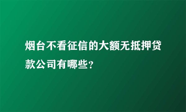 烟台不看征信的大额无抵押贷款公司有哪些？